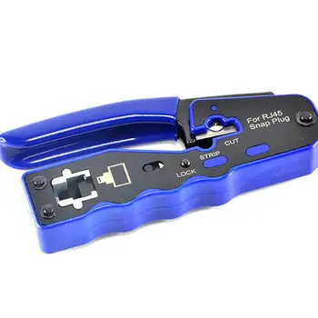 

Multifunction RJ45EZ Through Hole Crystal Head Modular Network Cable Crimper Crimping Plier for 8P Blue