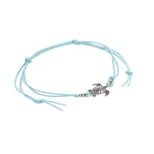 Европейский и американский стиль ретро Вощеная пряжа черепахи ножной браслет ручной работы античный серебряный черепаха пляжный ножной браслет