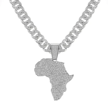 

12mm Iced Out Cuban Necklace Pendant Hip hop Map Pendant Jewelry Gold Silver Color Rhinestone CZ for Men Rapper Necklaces Link