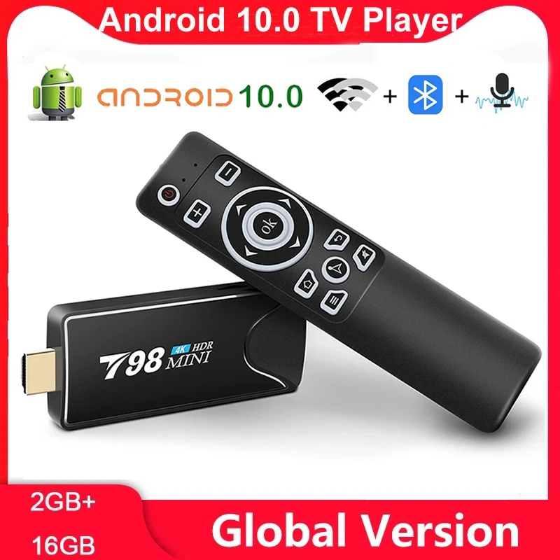 New T98 Mini 4K Tv Dongle Android 10.0 HDR H.265 Ram 2GB Rom 16GB Bluetooth 4.0 Miracast TV Stick  For DLNA For AirPlay Mini Pc