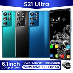 Smartphone S21 Ultra, Version globale, réseau 5G, téléphone portable, 5000mah, caméra arrière 48mp HD, 16 go + 512 go, 6.1, Android 10.0 