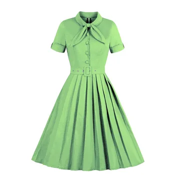 

SISHION 50s 60s Swing Retro Vintage Dress VD1361 S-4XL Short Sleeve Navy Blue Light Green Women Summer Dresses Plus Size