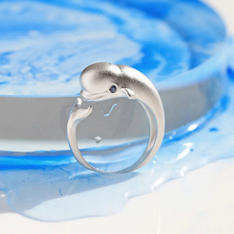 

New Original Exquisite Popular Beautiful Fashion 925 Sterling Silver Jewelry Blue Eyes Whale Fish Crystal Opening Rings