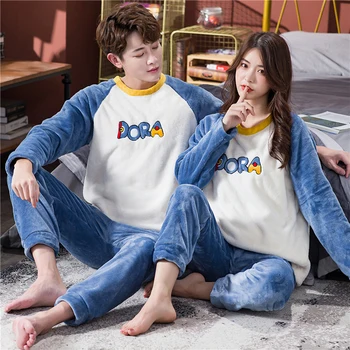 

Couple Pajama Sets Thick Warm Winter Flannel Sleepwear Pajamas Men And Women Autumn Comfort Long Sleeves Pajamas Suit Homewear