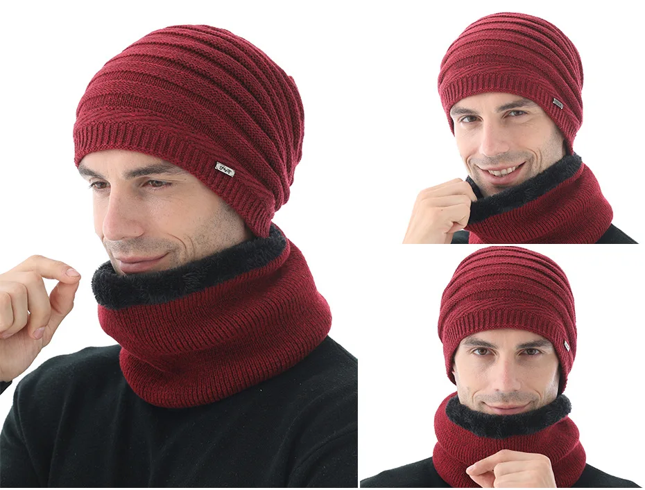 Winter Hat Neck Warmer Knitted Hat Scarf Set Fashion Warm Knit Skullies Beanies Balaclava Winter Hat For Men