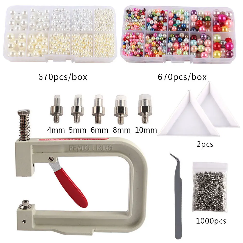 Imitation ABS Pearl Bead Nailing Hole Free Ball Claw Nail Set DIY Portable Handmade Press Manual Drilling Machine For Clothes