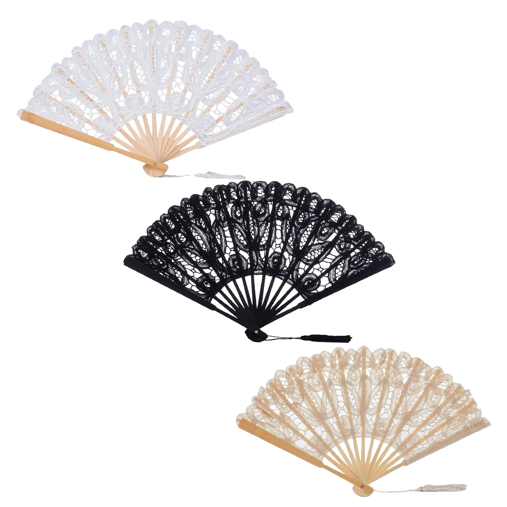 

Chinese Style Decorative Bamboo Fans Lace Fabric Silk Folding Dance Fans Home Decora Flower Party Prom Wedding Decoration Gifts