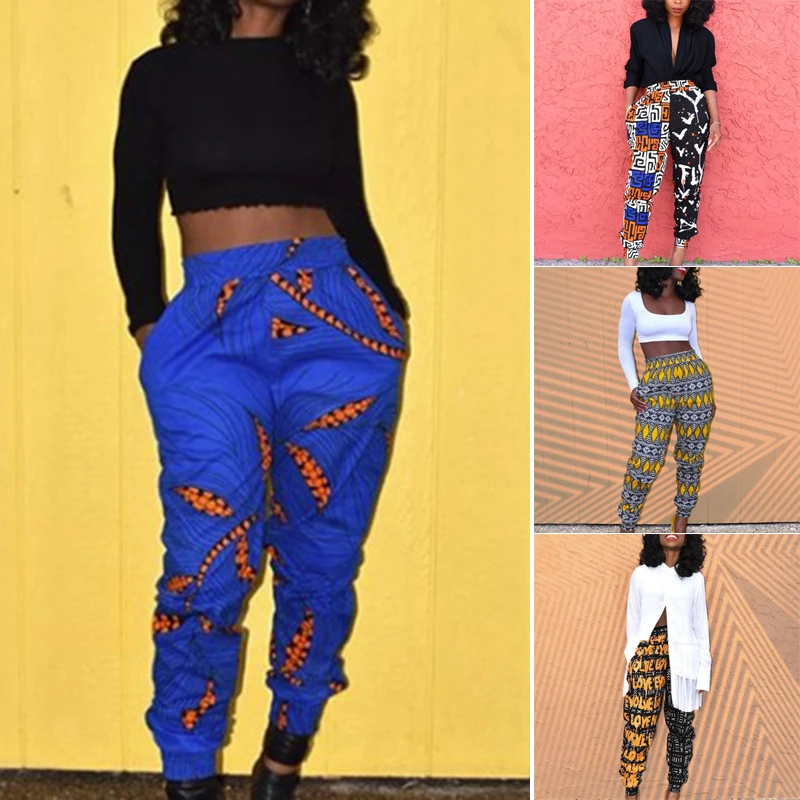 Women pants Elasticated High Waist Pants Casual Ethnic Style Pattern ladies loose Trousers