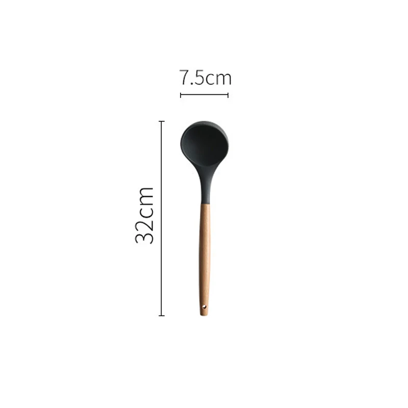 large soup spoon Лидер продаж силиконовый кухонные принадлежности для готовки набор суповая ложка лопатка антипригарная лопата с деревянной ручкой специальный термостойкий дизайн - Цвет: large soup spoon