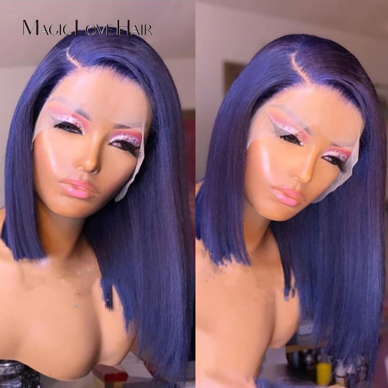 Magic Love Purple Lace Front Human Hair Short Bob Wig Lace Front Wigs for Women Remy Brazilian Hair With Baby hair Wigs