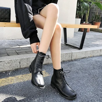 

Fashion Women Winter Leather Boots Autumn Women'S Round Head Ankle Boots Back Zipper Short Boots Female Casual Soft Flat Shoes