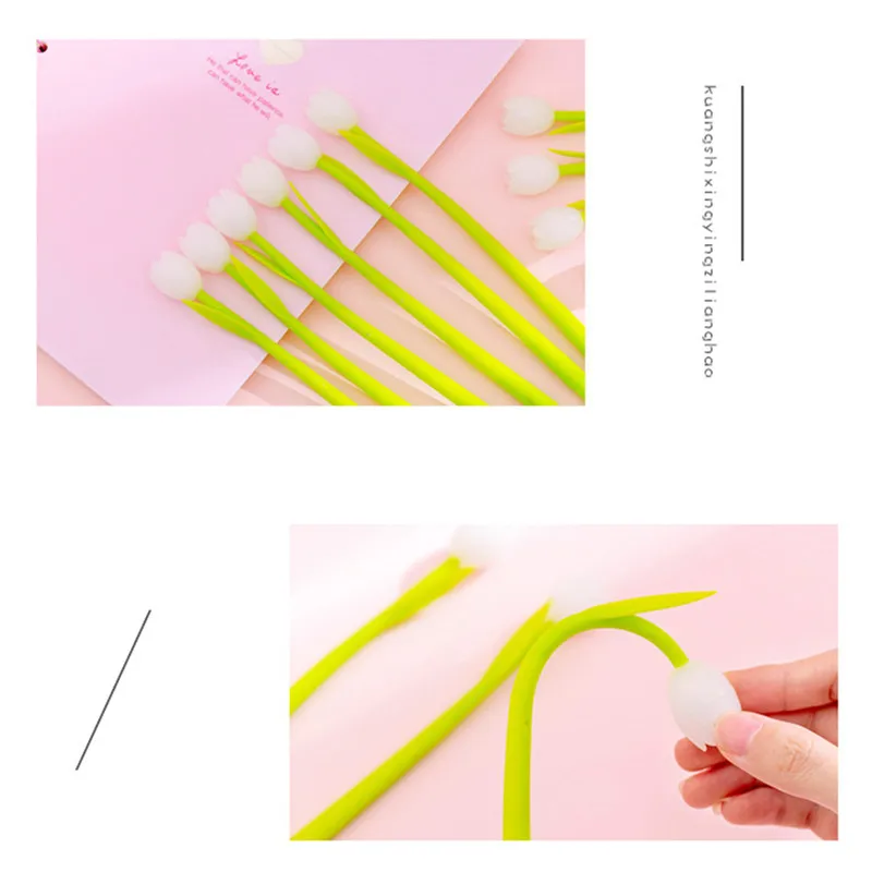 1 шт. креативная силиконовая гелевая ручка тюльпан черная для письма учеников