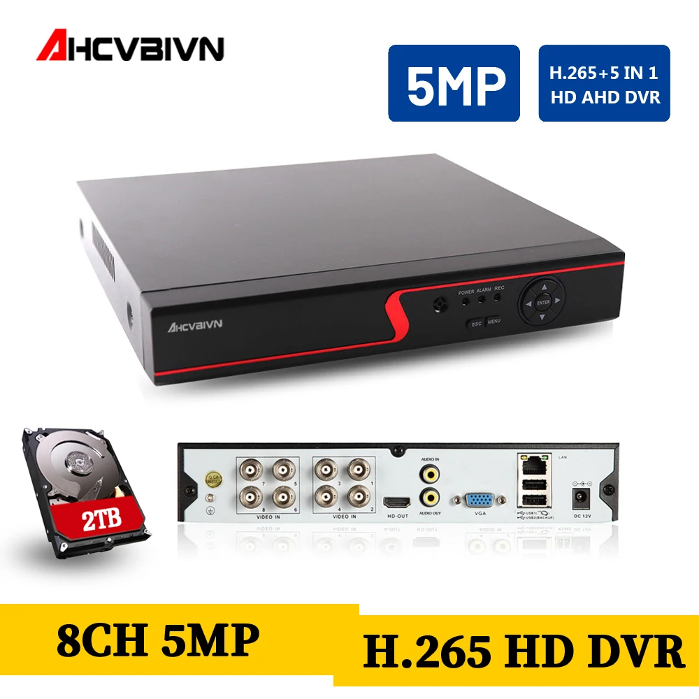 5MP P2P Full HD DVR NVR 4CH 8CH 4MP 1080P H.265 5 в 1 AHD TVI CVI IP CVBS XVR для аналоговой Onvif камеры