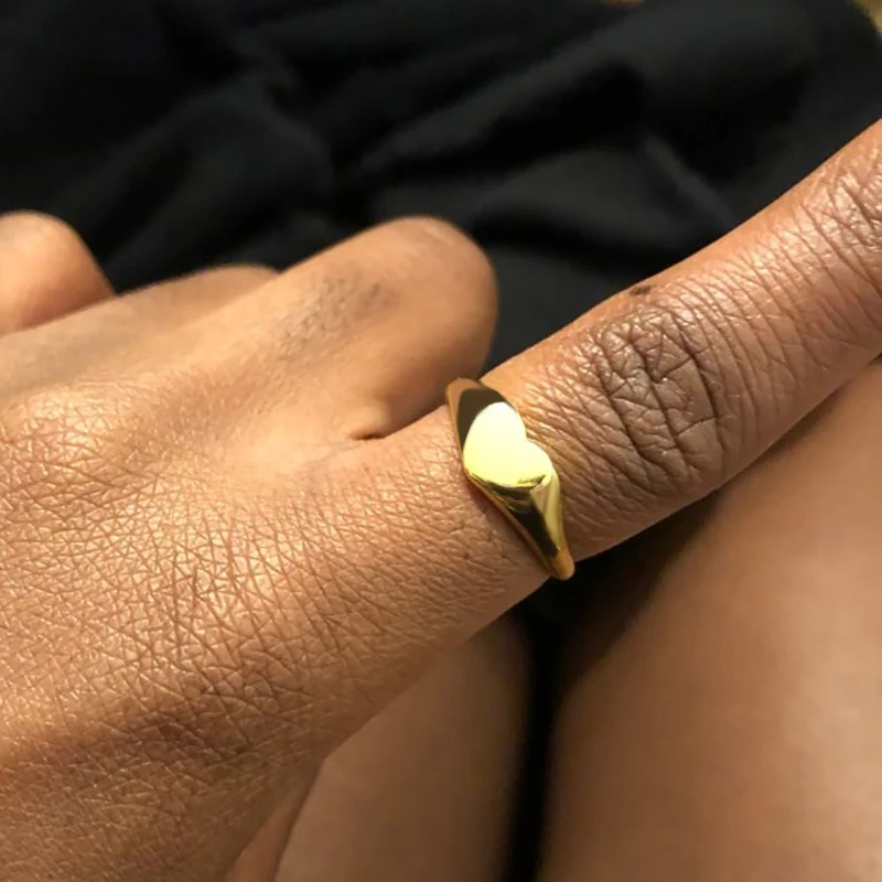 Aço Inoxidável Cor De Ouro Anéis De Coração Para As Mulheres, Casal Anéis, Jóias De Casamento, Presente Estético, Aniversário