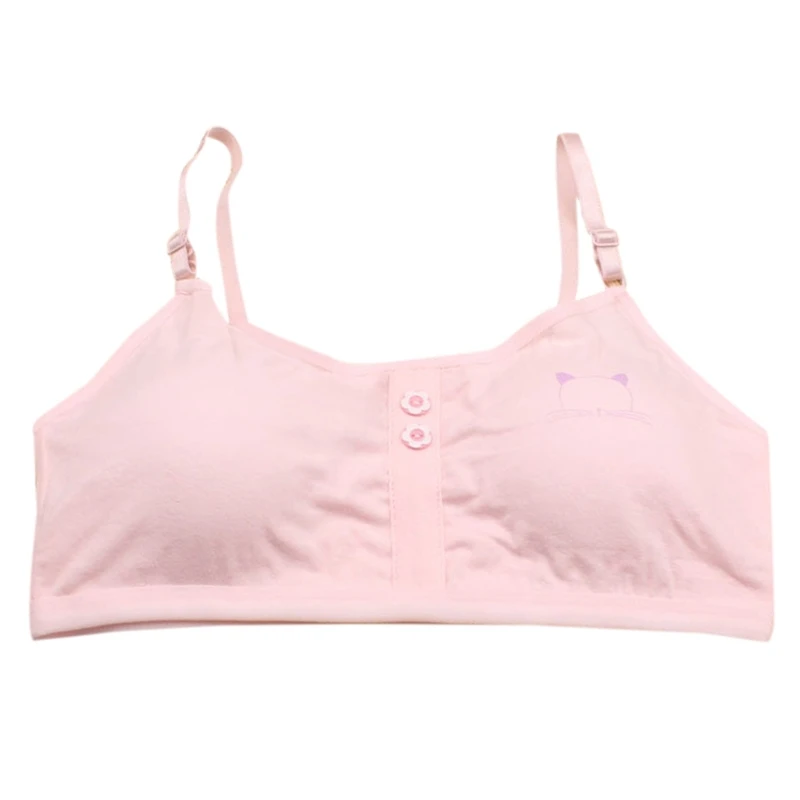 Young Girl Bra Student Underwear Cotton Wireless Training Bralette Cartoon Solid