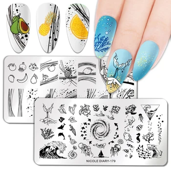 

NICOLE DIARY Fruits Rectangle Nail Stamping Plates Image Stamp Templates Geometric Flower Printing Stencil Tools