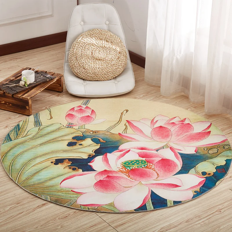 Круглый ковер, компьютерный стул, подвесная корзина, подушка для гостиной, спальни, прикроватный цветок лотоса, китайский нескользящий ковер, современный