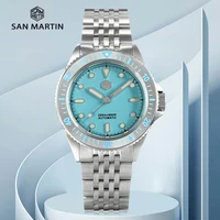 San Martin-Reloj de buceo mecánico automático, Miyota 8215, movimiento 38mm, esfera azul Tiffany, inoxidable, C3, luminoso, 200M, resistente al agua