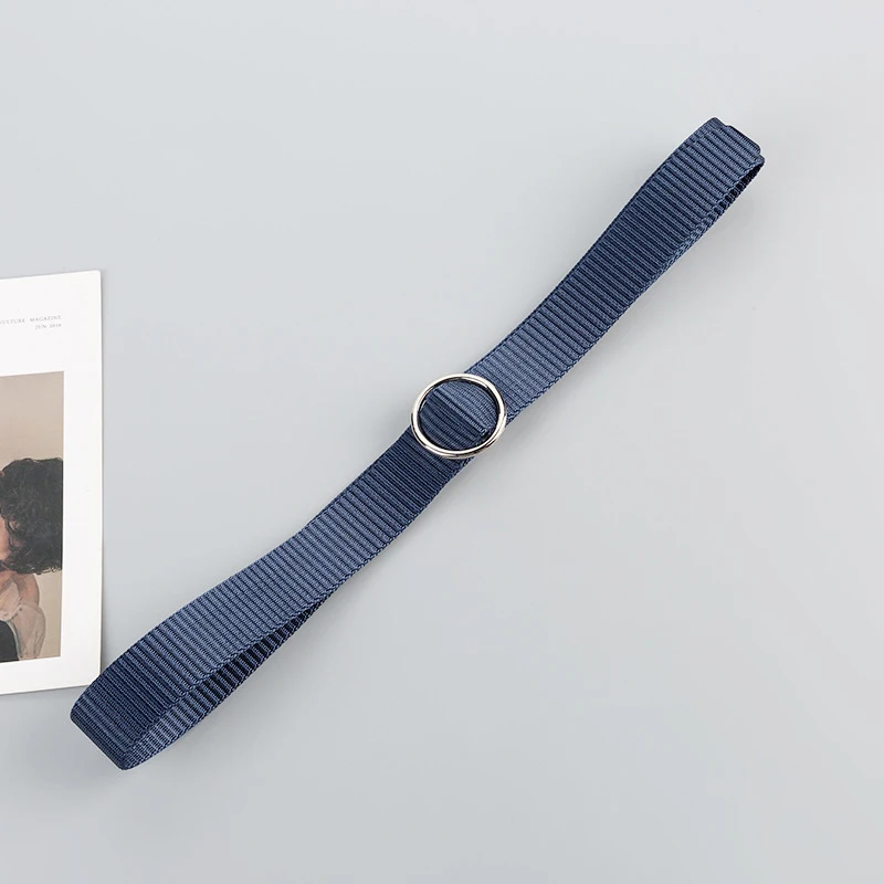 F Dark blue Ремень унисекс, высокое качество, Холщовый женский ремень, круглый гладкий ремень с пряжкой, Молодежные мужские и женские повседневные штаны, ремень, детский ремень - Цвет: F Dark blue