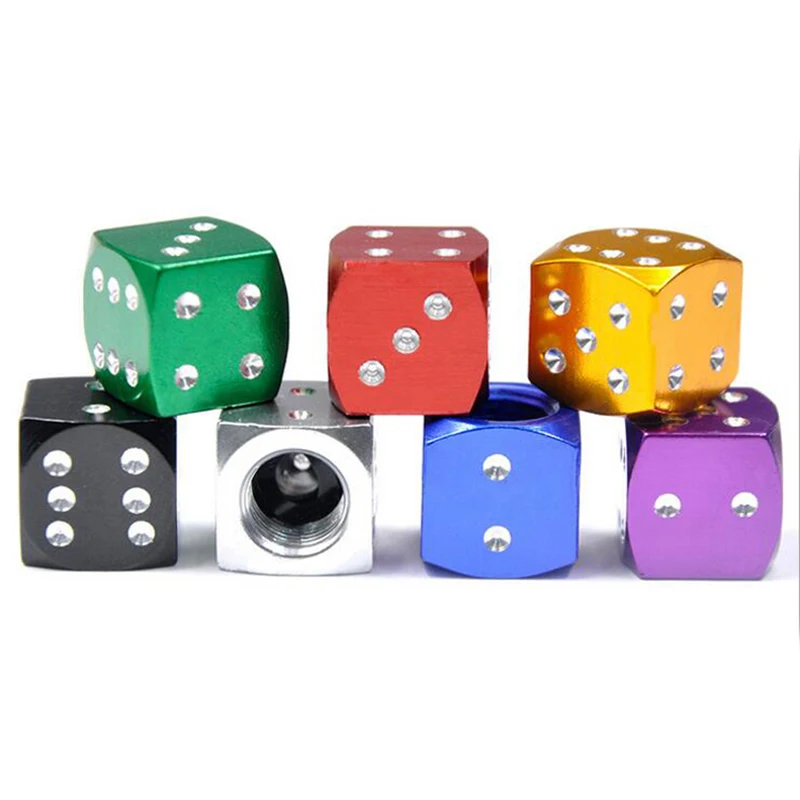 

4Pcs Auto Dice Car Aluminum Wheel Stem Tyre Air Valve Dustproof Cap Dice Tire Tyre Valve Caps Bicycle Valve Accessories