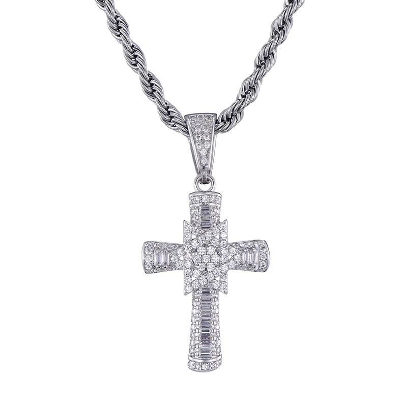 Хип хоп Bling Iced Out кубический циркон крест яркая звезда Давида подвески и ожерелья для мужчин ювелирные изделия с теннисная цепочка