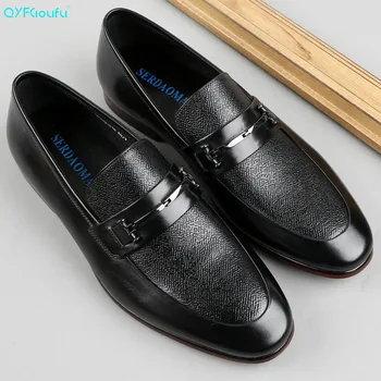 

QYFCIOUFU Men Genuine Leather Brogue Business Wedding Banquet Shoes Mens Casual Flats Shoes Handmade Oxford Shoes For Men Black