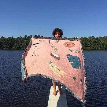 

INS Nordic Soft Scenic Pink Hawaii Blanket Fruits Tapestry Throw Blanket Bedding Sheet Sofa Cover With Tassels