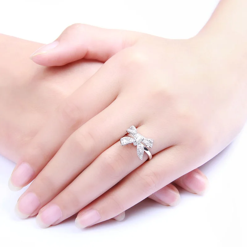 18K золото группа инкрустированные бантом бриллиантовое кольцо Свадебные брачные предложение женитьбы кольцо, женские модели Платиновое золото подлинный