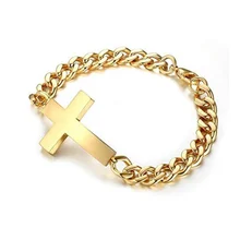 Мужские браслеты с крестом из нержавеющей стали, мужские браслеты, классические браслеты, золотой цвет, кубинская цепочка, браслет для мужчин, ювелирные изделия