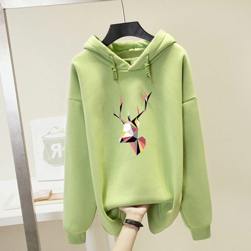 Green Hirsionsan для женщин Толстовка толстый мультфильм цветные рога печати корейский Харадзюку Толстовка Kawaii пуловер теплый негабаритных спортивная одежда - Цвет: Green