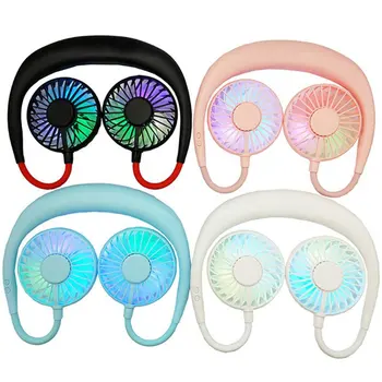 

Adjustable 7 Leaf Mini USB Rechargeable Fan Neckband Air Conditioner Portable LED Light Hanging Neck Fan Home Office