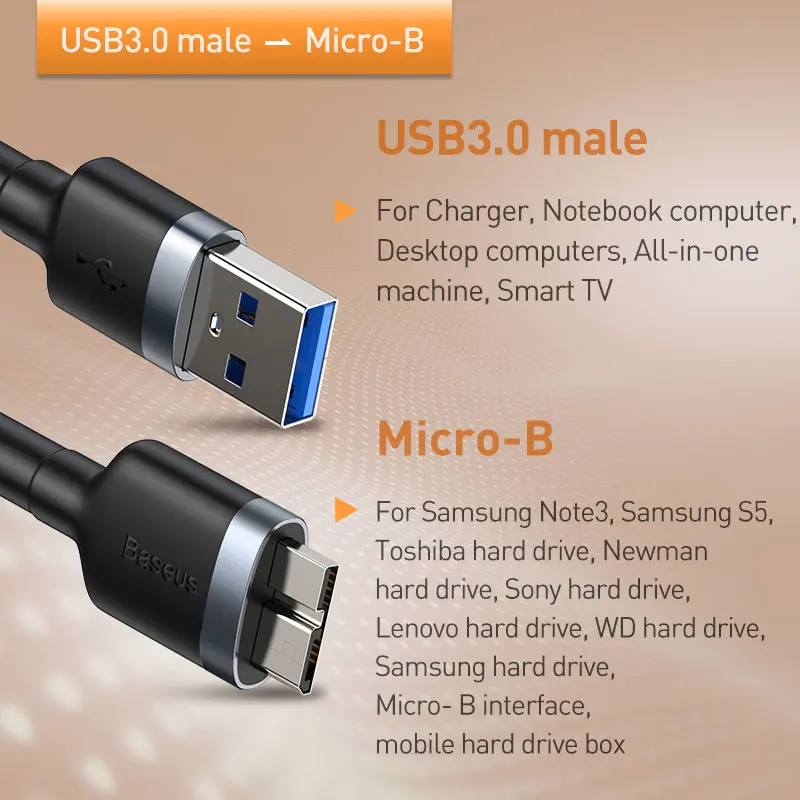 Baseus USB 3,0 к Micro B кабель 5 Гб быстрый usb тип A Micro-B кабель для передачи данных для samsung S5 Note 3 HDD внешний жесткий диск шнур