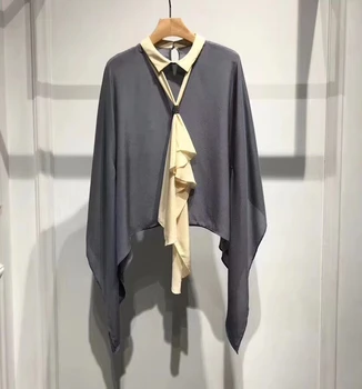 

2020 new ladies fashion long sleeve sexy casual beaded streamer irregular hem silk shirt 0514