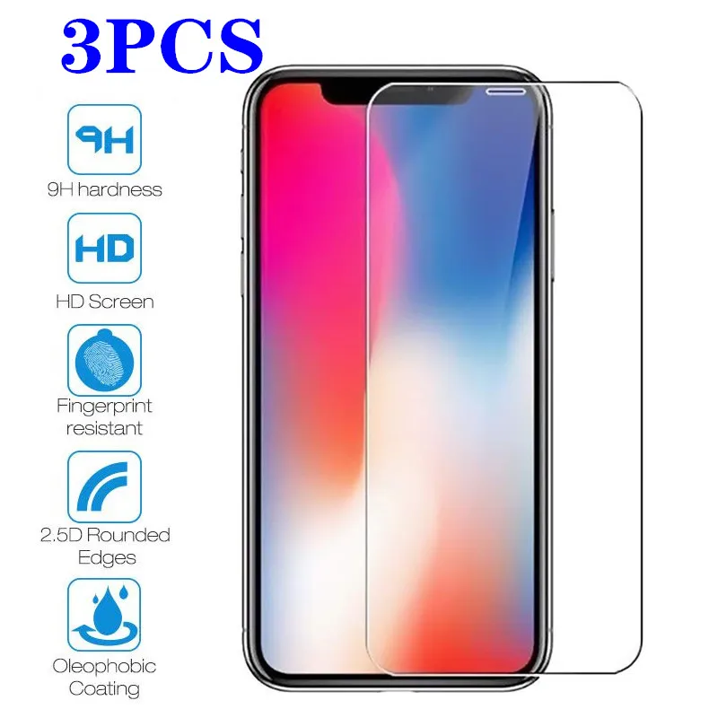 3PCS Screen Protector Tempered Glass for IPhone X XR XS Max 8 7 6 6S Plus 11Pro Screen Protector SE 2020 12Pro Verre Tremp Coque afbeelding