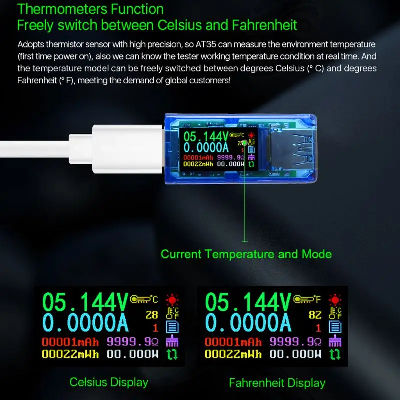 AT35 USB 3,0 ЖК-мультиметр Вольтметр Амперметр измеритель тока тестер для УМБ