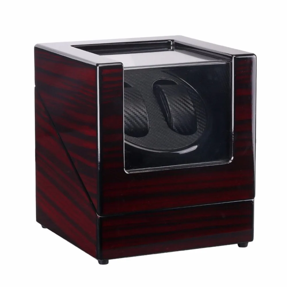 

Wooden Lacquer Piano Glossy Black Carbon Fiber Double Watch Winder Box Quiet Motor Storage Display Case US PLUG Watch Shaker