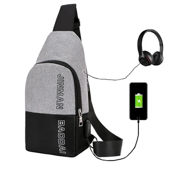

Male Bag Casual Shoulder Bag Canvas High Quality Crossbody Chest Pack Male USB Anti-Theft Large Capacity Business Bags