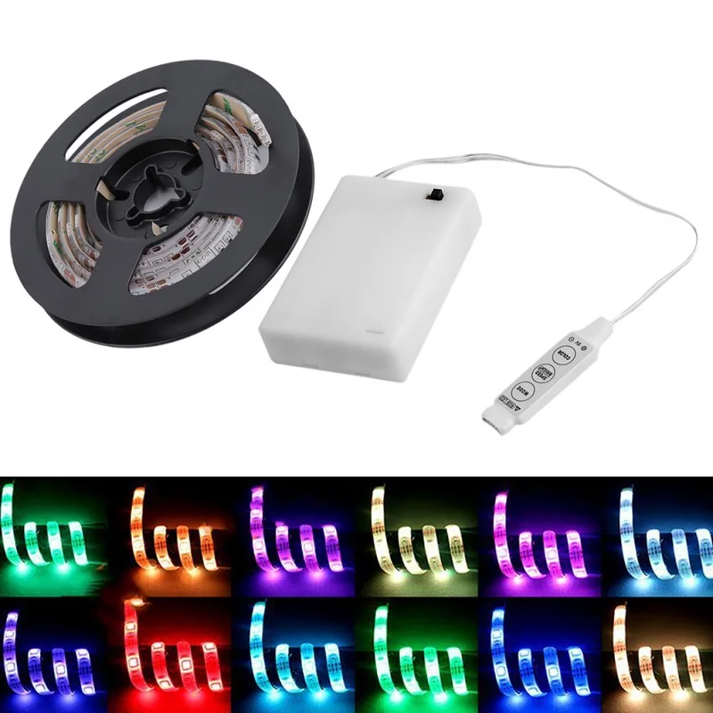 Светодиодный светильник IP65 2 м/1,5 м/1 м/0,5 м 5050 SMD RGB/теплый/холодный светодиодный гибкий ленточный светильник с батарейным блоком - Испускаемый цвет: 200CM RGB