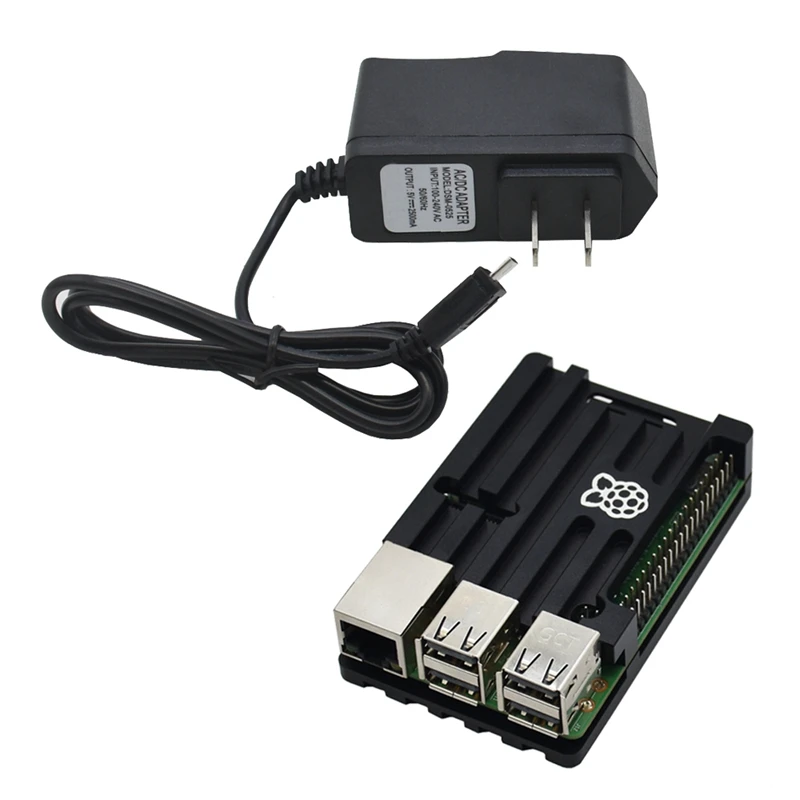 Для Raspberry Pi 3 Model B+(Plus)+ ЧПУ Алюминий чехол+ 5V 2.5A Мощность адаптер с поддержкой Wi-Fi и Bluetooth Декодер каналов кабельного телевидения штепсельная вилка стандарта США