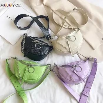 

PU Leather Crossbody Bags Fanny Pack For Women 2020 Chain Small Shoulder Messenger Bag Lady Stone Pattern Travel Handbags Purses