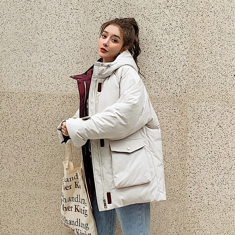 

2019 Winter New Style CHIC Cotton-padded Clothes Cotton Coat Women's INS Workwear Coat Fashion Hooded Loose-Fit Dongdaemun down