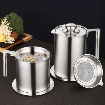 

Stainless Steel Oil Reservoir Filter Residue Oil Pot With Filter Return Oil Cup Oil Storage Tank Kitchen Supplies