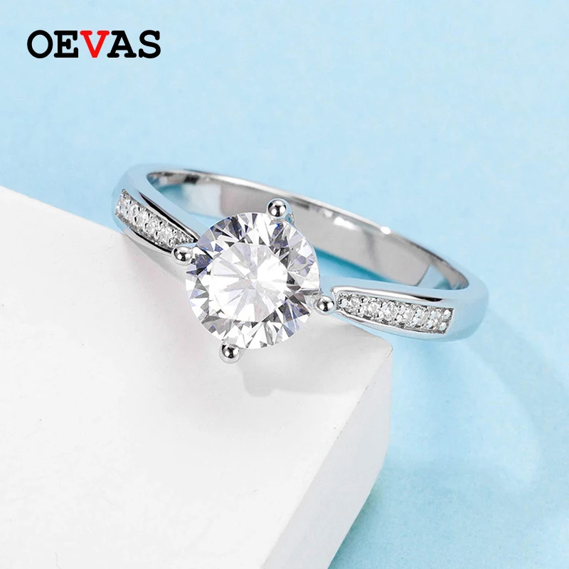 

OEVAS 18K White Gold Color 100% 925 Sterling Silver Wedding Rings For Women Real 1 Carat D Color Moissanite Party Fine Jewelry