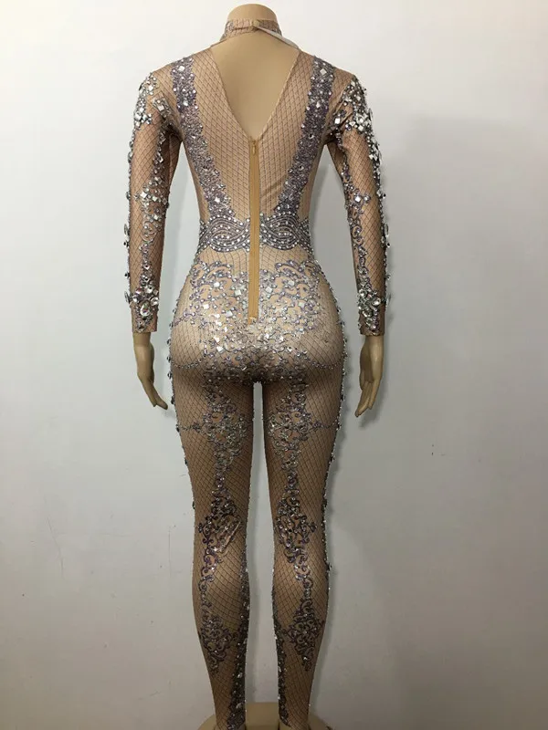 Sparkly Crystals Jumpsuit Big Rhinestones Stretch Bodysuit Performance Women's Birthday Celebrate luxurious Sexy Costume Wear