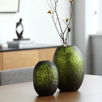 

Nordic Creative Beautiful Texture Green Glass Vase Flower Arrangement Modern Home Living Room Desktop Decorative Ornaments