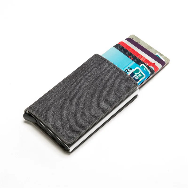Bycobecy мужской женский клатч в одной коробке модный кошелек RFID Противоугонный Id держатель для карт джинсовый бизнес всплывающий металлический ID Чехол