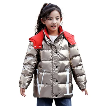 

Hot New Girls Space Suit Duck down jacket 2019 Children long section bright face Jacket big boy thick fashion Outwear coat