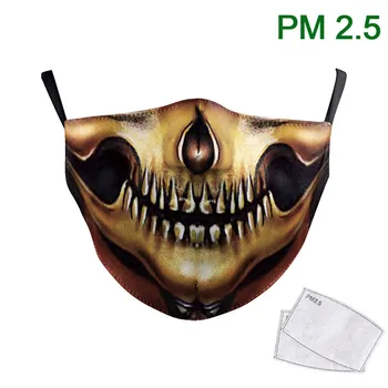 

Gold Skull Print Face Mask Halloween Cosplay Washable Fabric Mask PM2.5 Protective Dust Anti-Fog Mask Reusable Mouth-Muffle