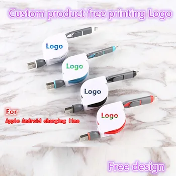 

50pcs Customized products Fast Charging Multi Function 2 in 1 usb cable Data Line Usb Cable For Ipone Android free print Logo