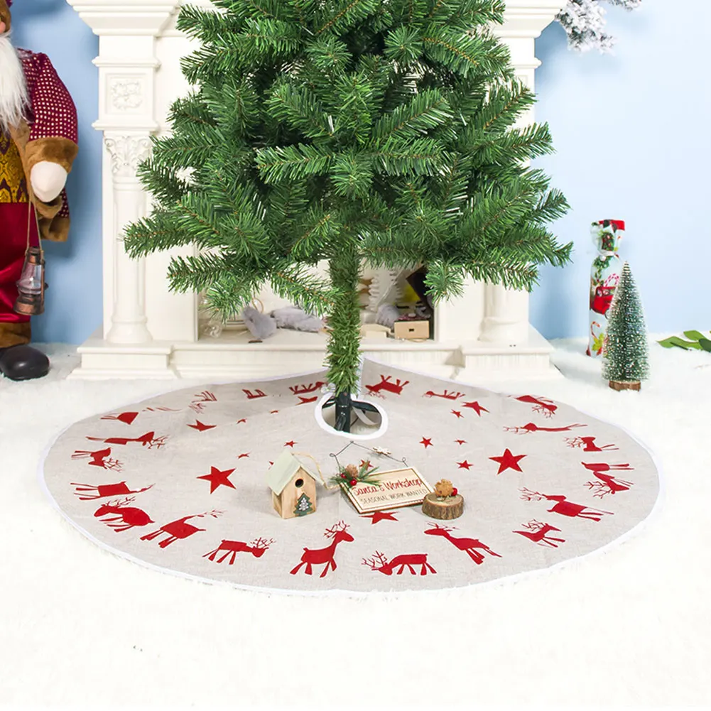 

100 Cm Christmas Decorative Protective Folding Printing Stylish Holiday Home Tree Skirt Cloth Fabric Elk Festival Round